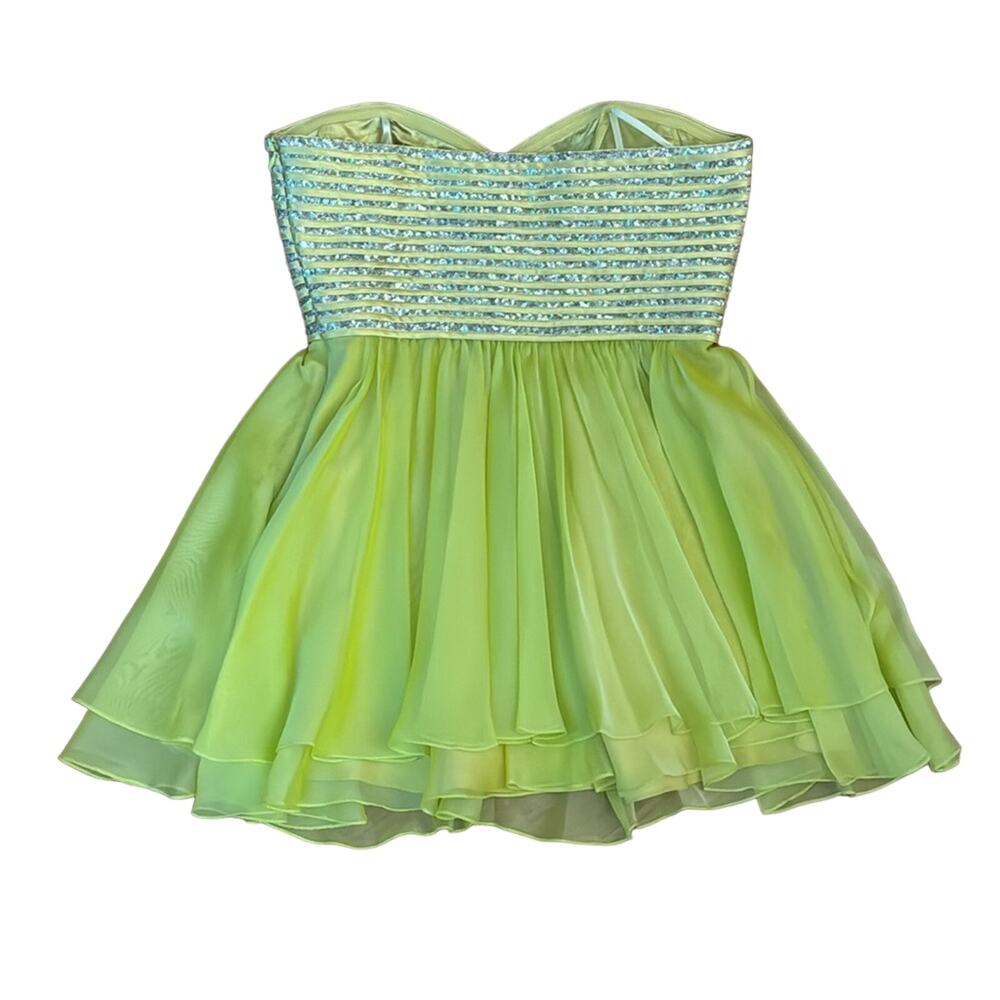 LA FEMME Sweetheart Chiffon Formal Mini Cocktail Dress Lime Green Size 12 - Picture 7 of 7
